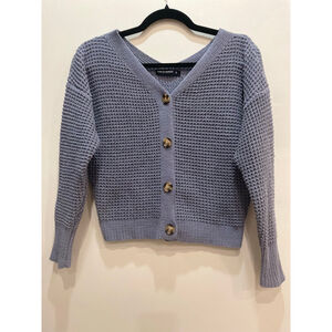 Moon & Madison Blue Waffle Knit Crop Cardigan S Vneck Preppy Beachy Lightweight